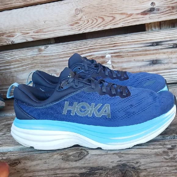 Hoka Bondi 8 Blue and Black Athletic Shoes with Maximalist Cushioning - Picture 6 of 15